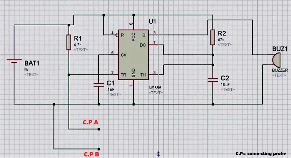 Continuity Tester circuit using 555 timer