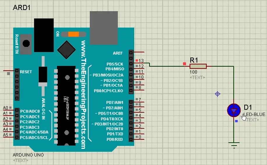 Blinking an Led using Arduino library for Proteus