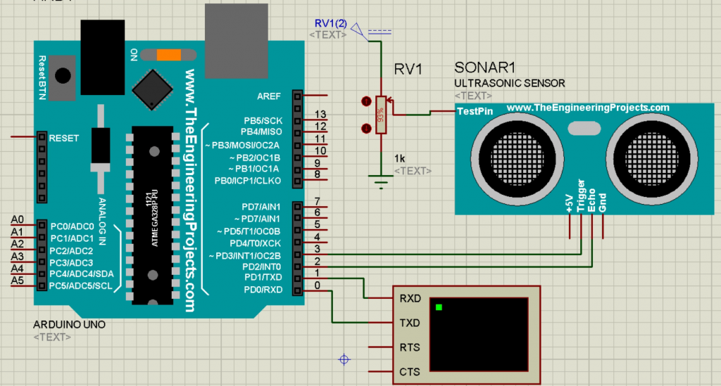Ultrasonic Sensor With Arduino in Proteus