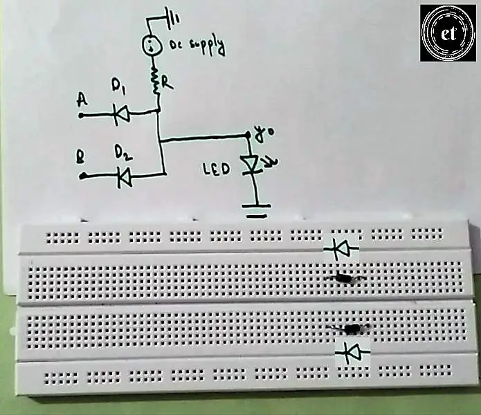 Diodes on a breadboard