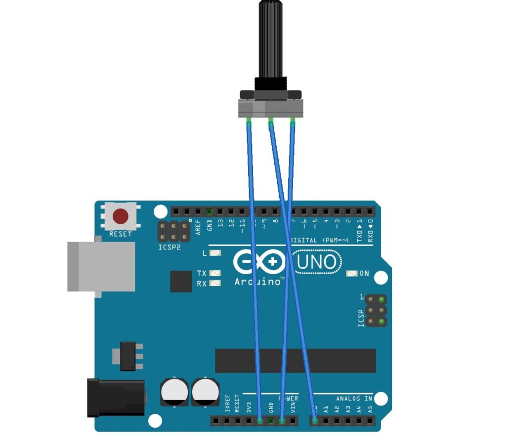 Potentiometer connected to Arduino for Analog input