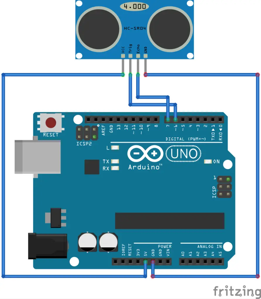 HCSR04 Ultrasonic sensor connections with Arduino