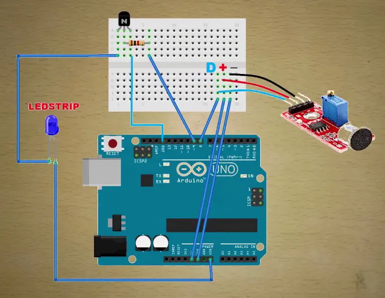 Arduino music reactive LED lights circuit diagram