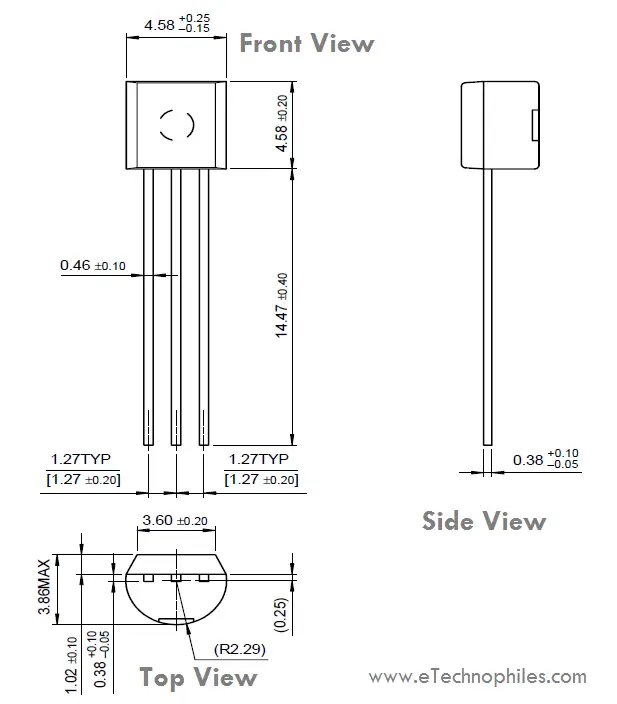 BC547 transistor package dimensions