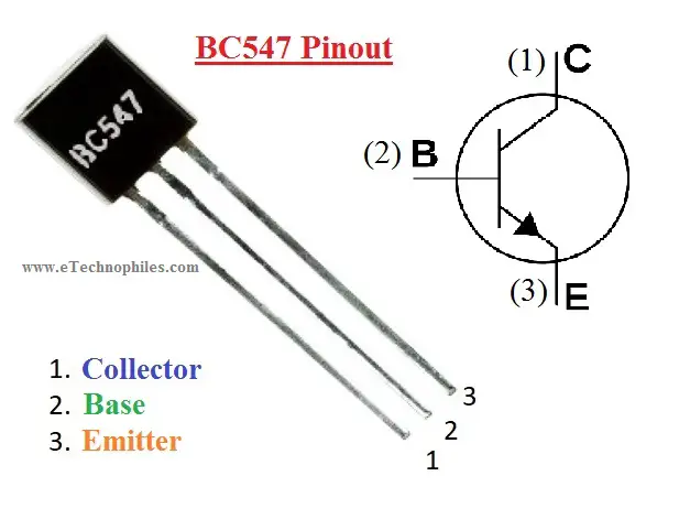 Pinout of BC547 transistor