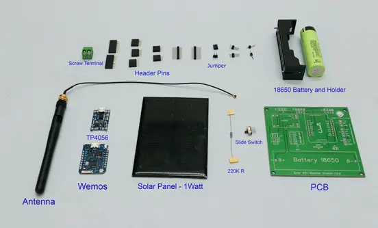 Components used in Solar Powered WI-FI Weather Station