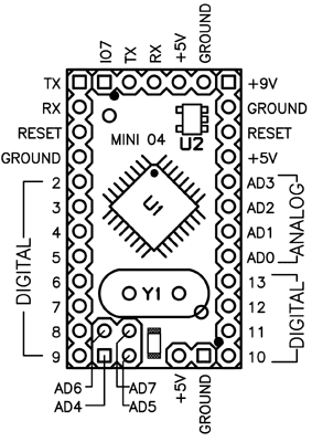 Arduino Pro Mini 04 / 05 pinout