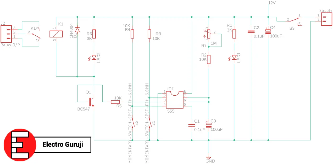 Schematic of adjustable 555 timer switch