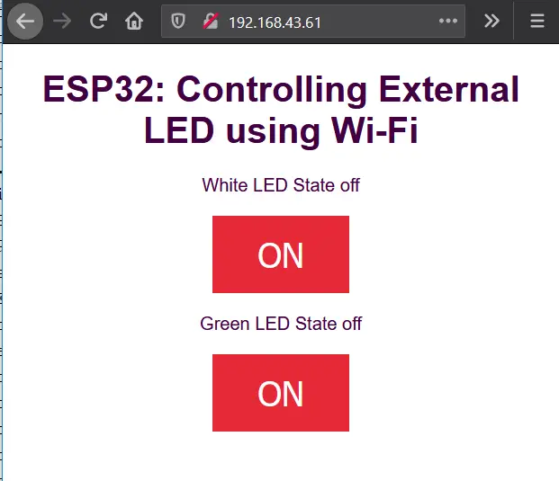 HTML webpage displayed by the ESP32 web server
