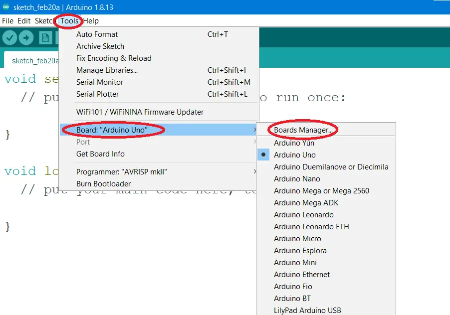 Board Manager menu