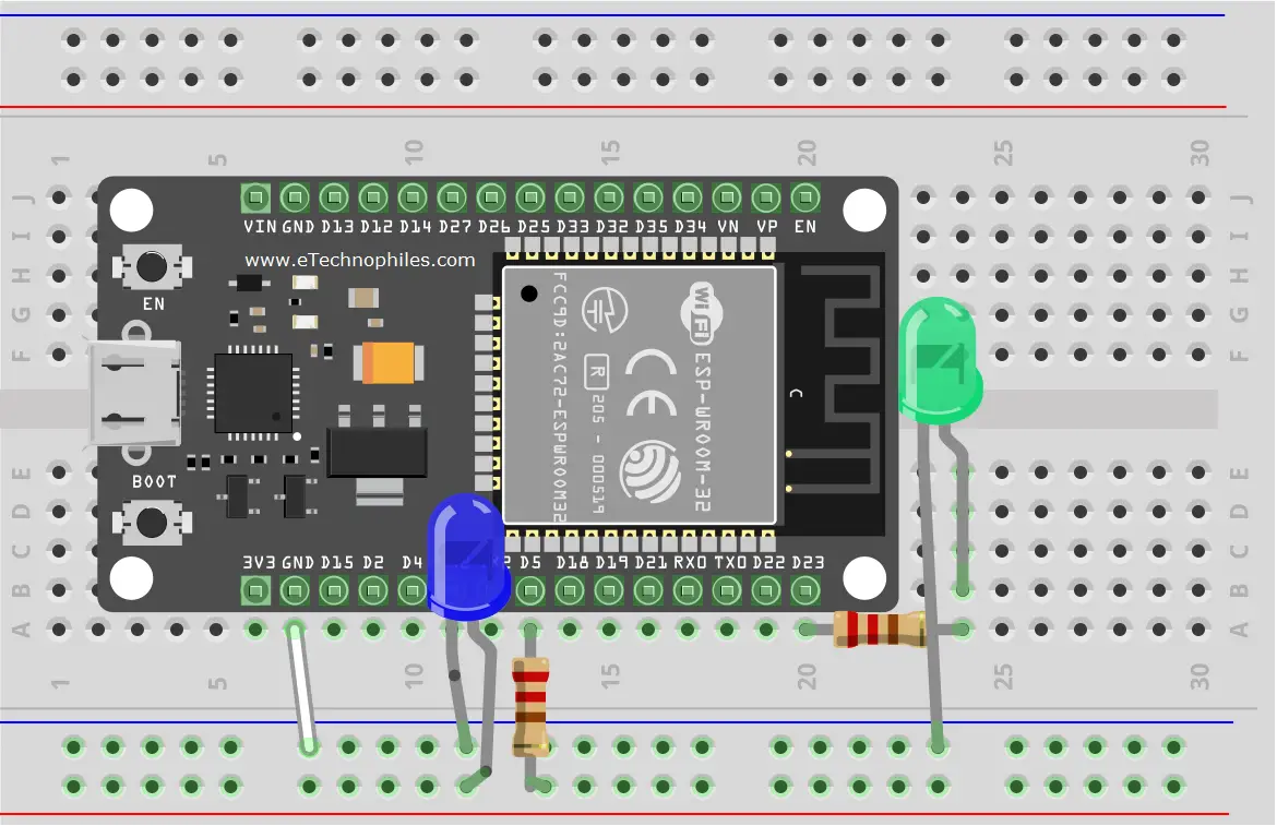 Circuit diagram of ESP32 Blinking LED project