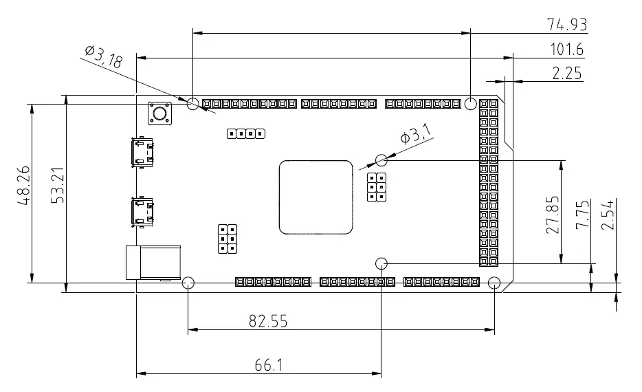 Dimensions of Arduino Due