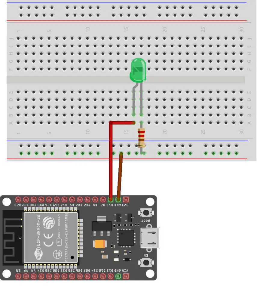 Circuit Diagram to control LED using ESP32 inbuilt Bluetooth module