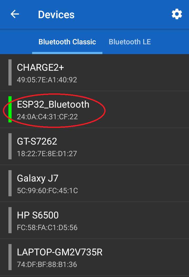 Select the ESP32 board in the Bluetooth Terminal App