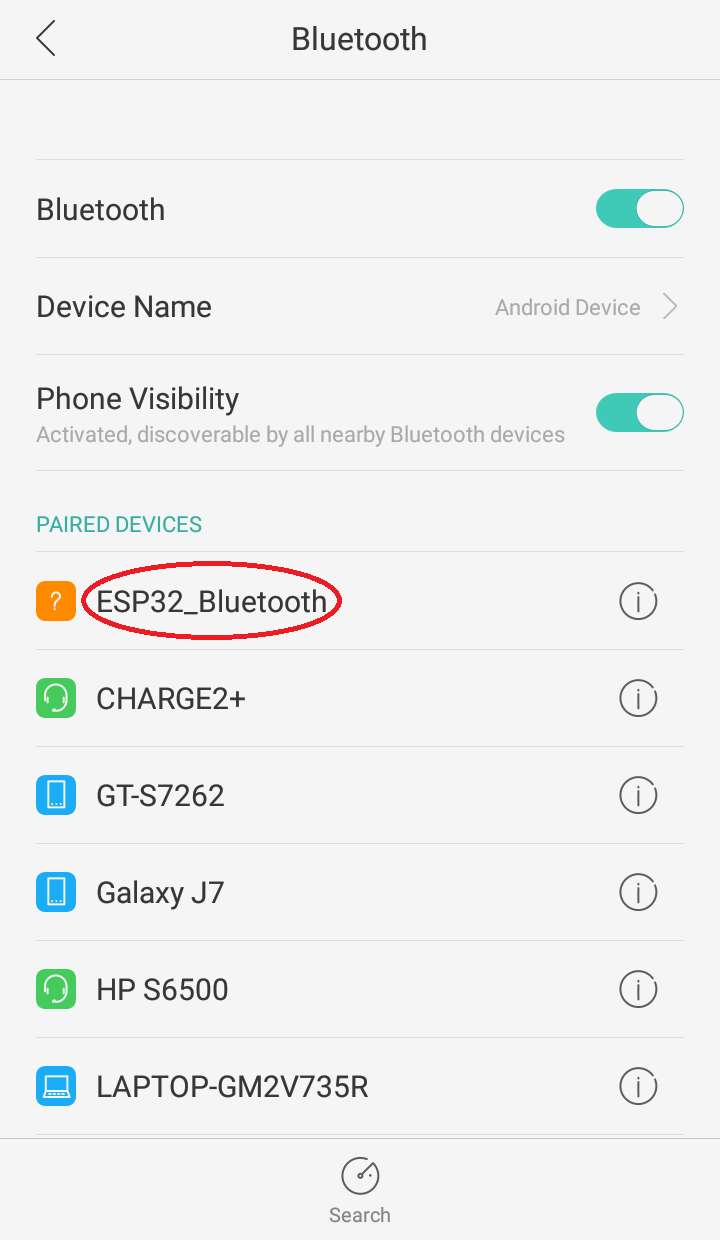 Pairing up the ESP32 board with mobile device using bluetooth module