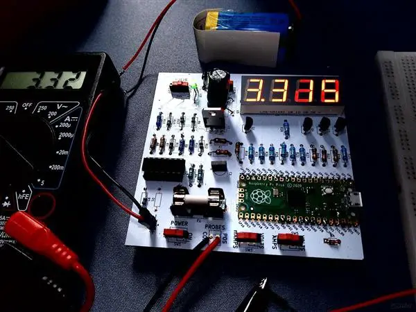 Multimeter displaying a voltage value