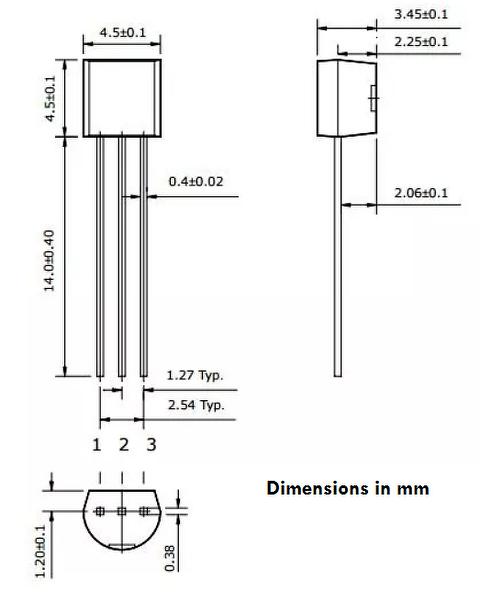 2N3906 physical dimensions