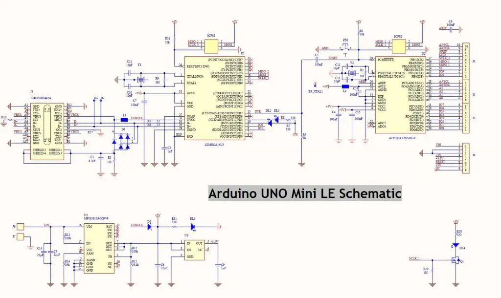 Arduino UNO Mini LE Schematic