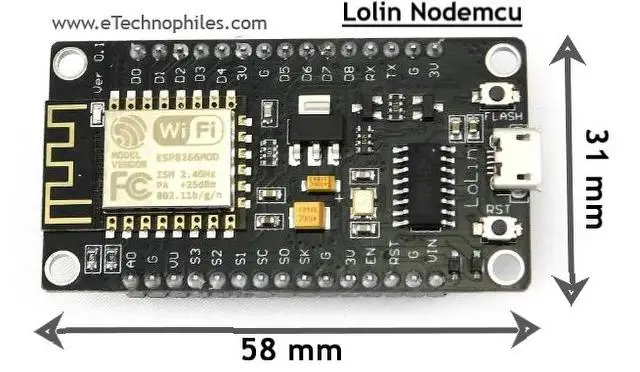 Lolin Nodemcu ESP8266 dimensions