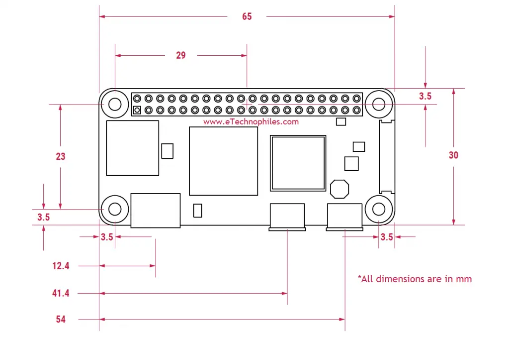 RPI Zero 2W Mechanical drawing