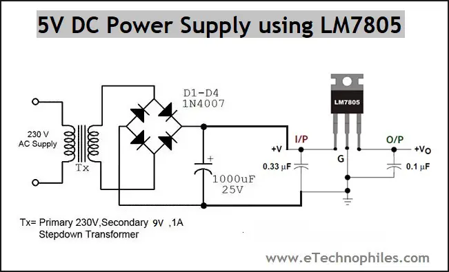 5V DC power supply using LM7805