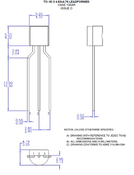 PN2222 Transistor Dimensions