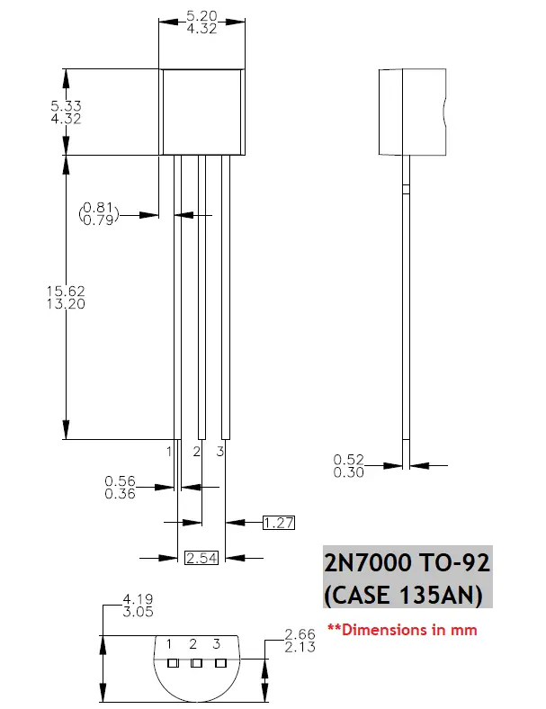 2N7000 Dimensions- 2D Model