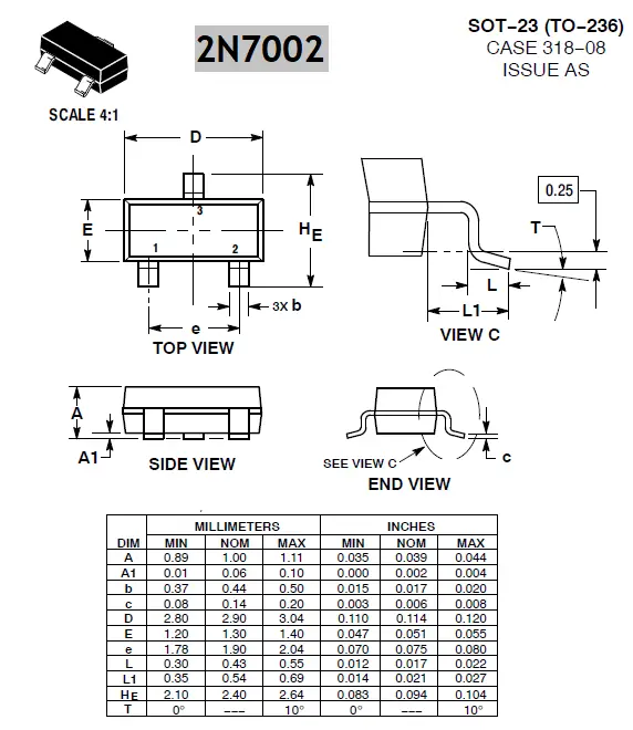 2N7002 Dimensions- 2D Model