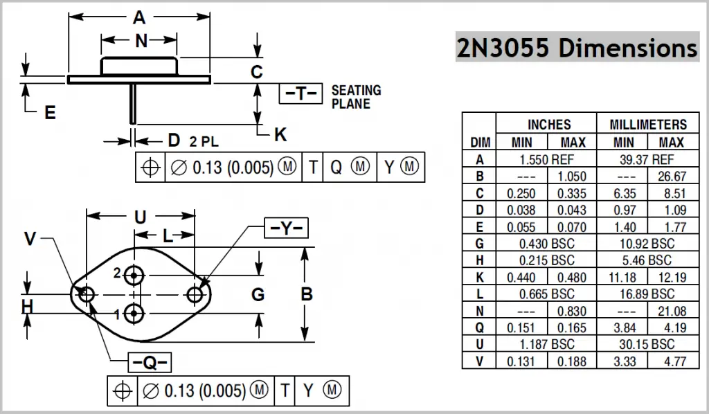 2N3055 Transistor Dimensions