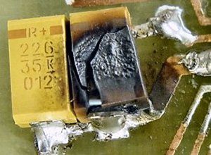 Damaged tantalum capacitor