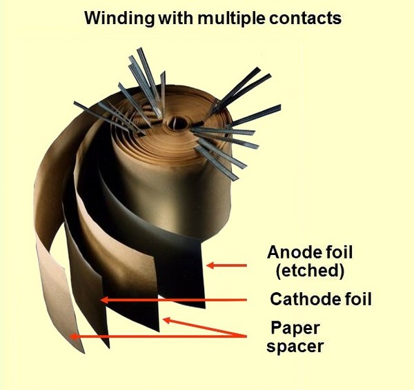 Multiple contacts in a capacitor