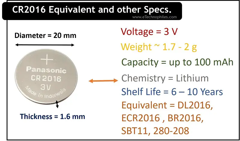 CR2016 equivalent, Volatge, Life