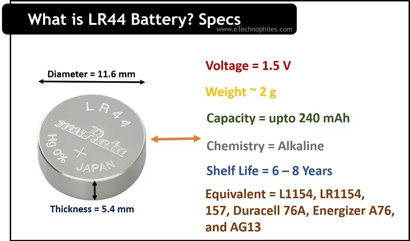 LR44 Battery equivalent and dimensions