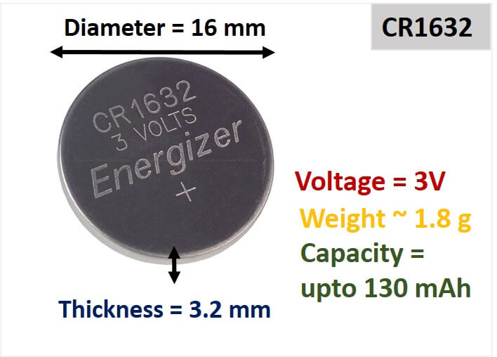 CR1632 Size and capacity