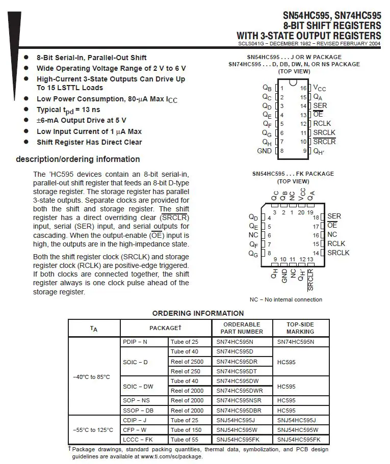 74HC595 Datasheet