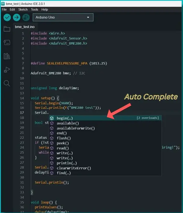 Auto Complete feature in Arduino 2.0