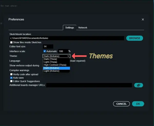 Themes in Arduino IDE 2.0