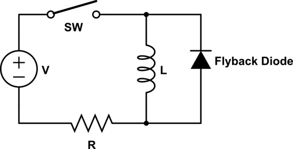 Flyback diode connected in parallel to an inductor