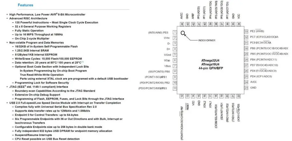 ATmega32u4 datasheet