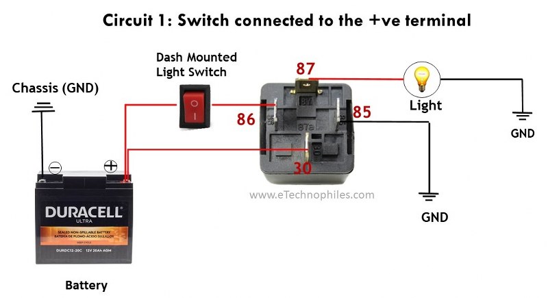 4-Pin Relay wiring Diagram Case 1