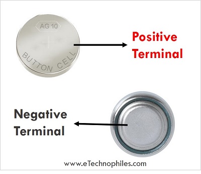 Positive and Negative terminal of an AG10 battery