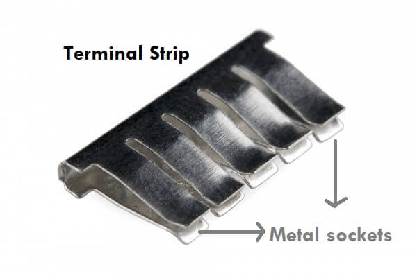 Terminal strips inside a breadboard