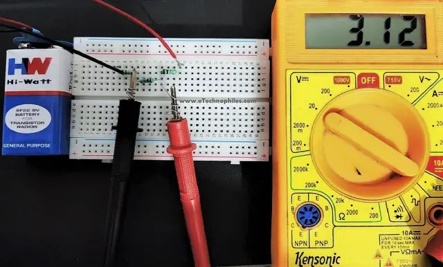 Multimeter displaying voltage across the second resistor