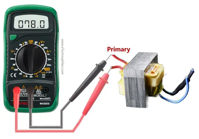 Resistance of the intact primary winding of transformer