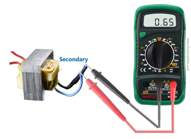 Resistance of the intact secondary winding of transformer