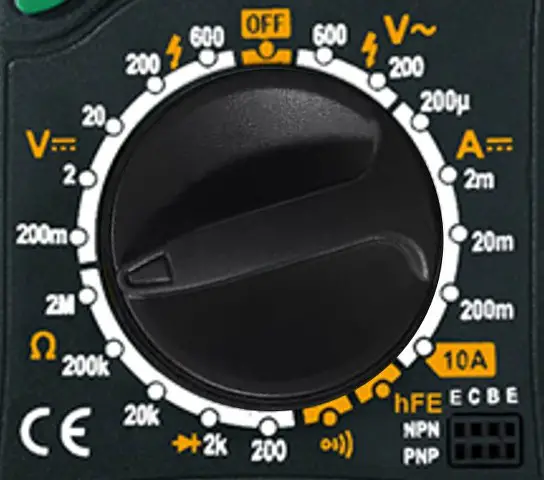 Resistance mode selected in a multimeter