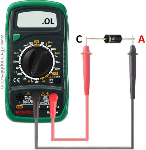 Testing a good diode in reverse bias mode