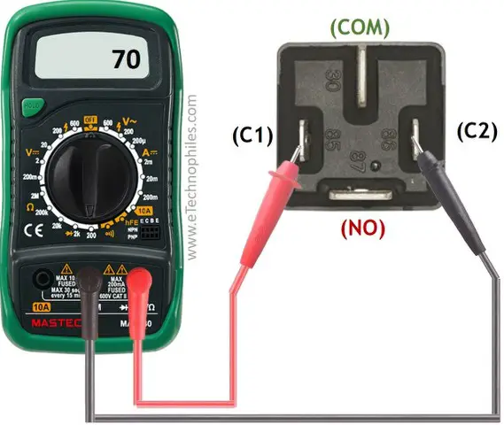 Testing the coil of a 4 pin relay