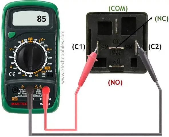 Testing the coil of a 5 pin relay