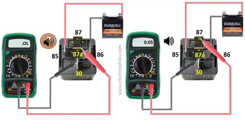 Testing the relay when the coil is energized